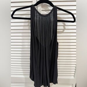 Ramy Brook Black Sleeveless Top with Fringe Detail size M